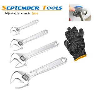 6-Piece Adjustable Wrench Set - 6/8/10/12 in Sizes, Large Opening, Long Handle, Steel Construction with Metal Surface, Universal Spanners for Mechanical Workshop Hand Repair Tasks