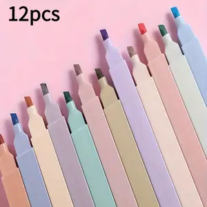 12pcs Cute Pastel Highlighter Pens, Chisel Tip No Bleed Markers, Soft Fine Tips, Assorted Colors, School Office Journaling Planner Party Favors, No Bleed Highlighters