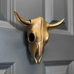 Steer Skull Door Knocker by Michael Healy - Solid Brass, Handcrafted, Easy Install
