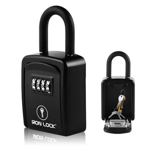 Iron Lock Portable Key Lock Box Small, U-Shackle, Combination (Black)