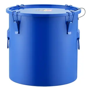 VEVOR Fryer Grease Bucket, 8 Gal Oil Disposal Caddy Carbon Steel Fryer Oil Bucket with Rust-Proof Coating, Oil Transport Container with Lid, Lock Clips, Filter Bag for Hot Cooking Oil Filtering, Blue
