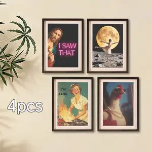 4 pcs Fun Refrigerator Magnets, Mini Frame Magnets for Living Room, Study, Bedroom, Perfect Holiday Gift, Decorative Kitchen Accessories