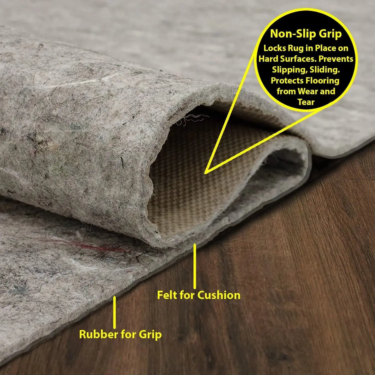 Multi Sizes LoomBloom Dual Surface Felt & Rubber Non-Slip Backing Rug Pad Made in USA
