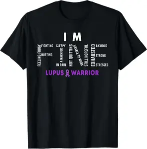 100% Cotton I'm Fine Lupus Warrior Lupus Awareness Month Purple Ribbon T-Shirt