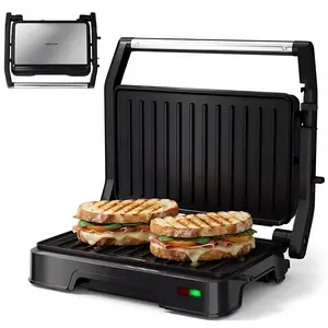 KEINVE Panini Press Grill & Sandwich Maker - 2-Slice, 180° Adjustable Hinge, 900Watt Electric Grill Non-Stick Cast Aluminum Plates for Panini, Steak, Bread & More, Easy to Clean, Perfect for Kitchen