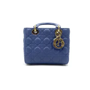 Pre-owned Dior Medium Lady Cloud Blue Cannage Lambskin Shoulder Crossbody Bag