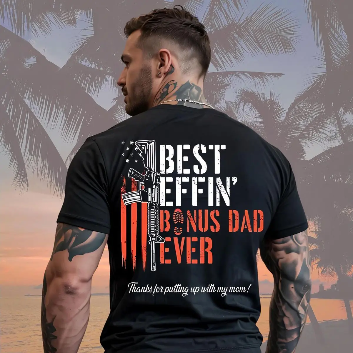 Effin’ Bonus Dad Ever On Back Shirt, Funny Stepdad Shirt, Father’S Day Gift, Bonus Dad Appreciation, Unisex Sweater Pullover Tee