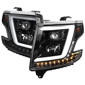2015-2020 Chevrolet Tahoe Suburban/ 2016-2019 Suburban 3500HD LED C-Bar Projector Headlights w/ LED Turn Signal Lights (Jet Black Housing/Clear Lens)