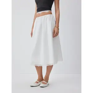 Cider Cotton-blend Mid Rise Lace Trim A-line Maxi Skirt