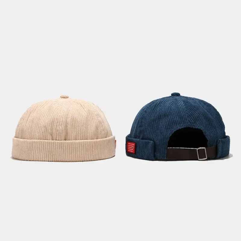 Corduroy skull cap hat for men & women, retro brimless sailor beanie with rolled edge, adjustable, machine washable, men’s accessories, skull caps