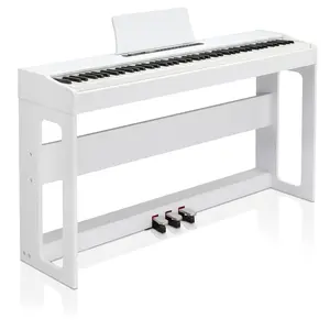 Glarry GDP-104 88-Key Full Weighted Digital Piano, with Furniture Stand, Power Adapter, Triple Pedals, Headphone, for All Experience Levels (White)