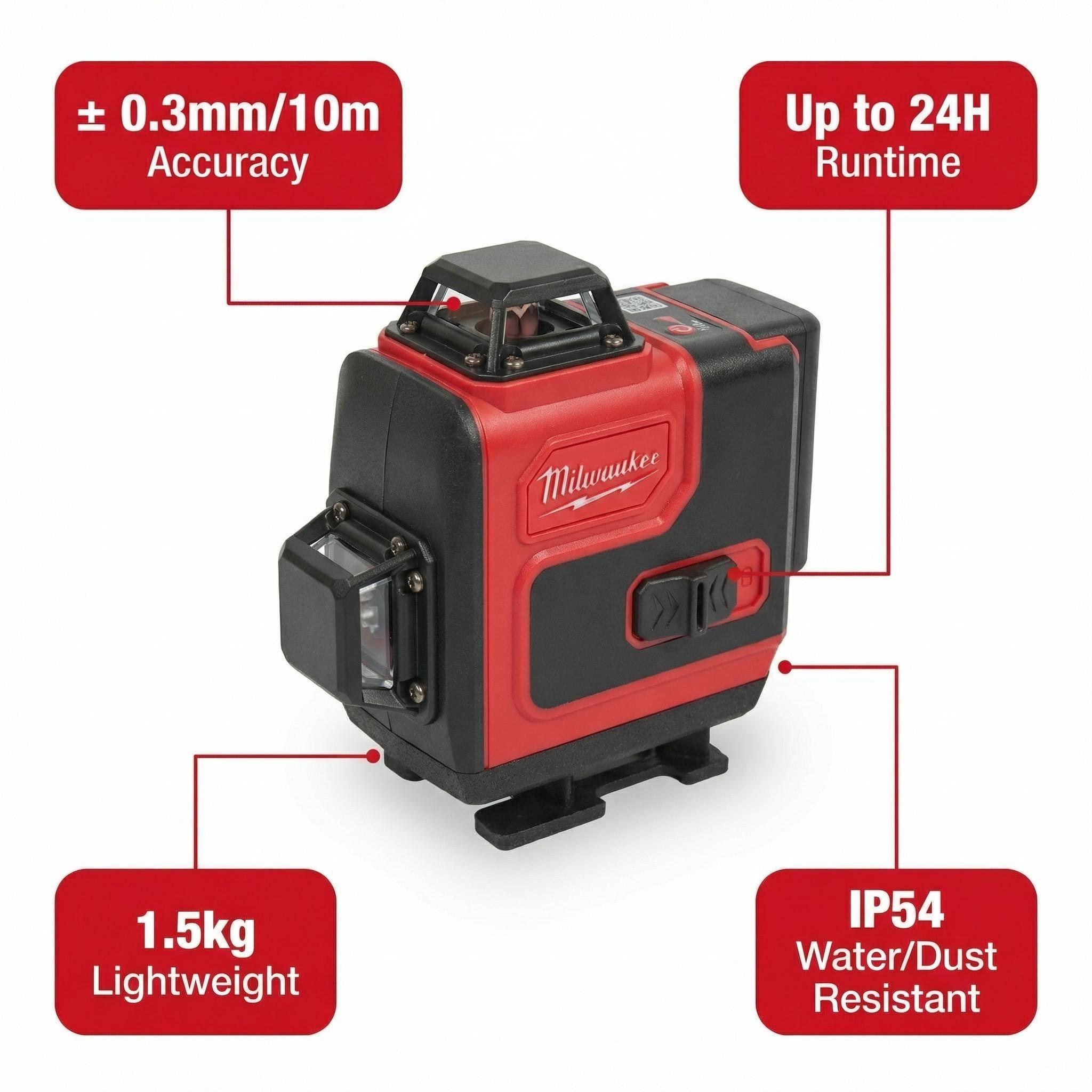 Milwaukee 16 Line Cross Laser Level With Battery Charger For Construction Layout Precision  green beam horizontal durable tool