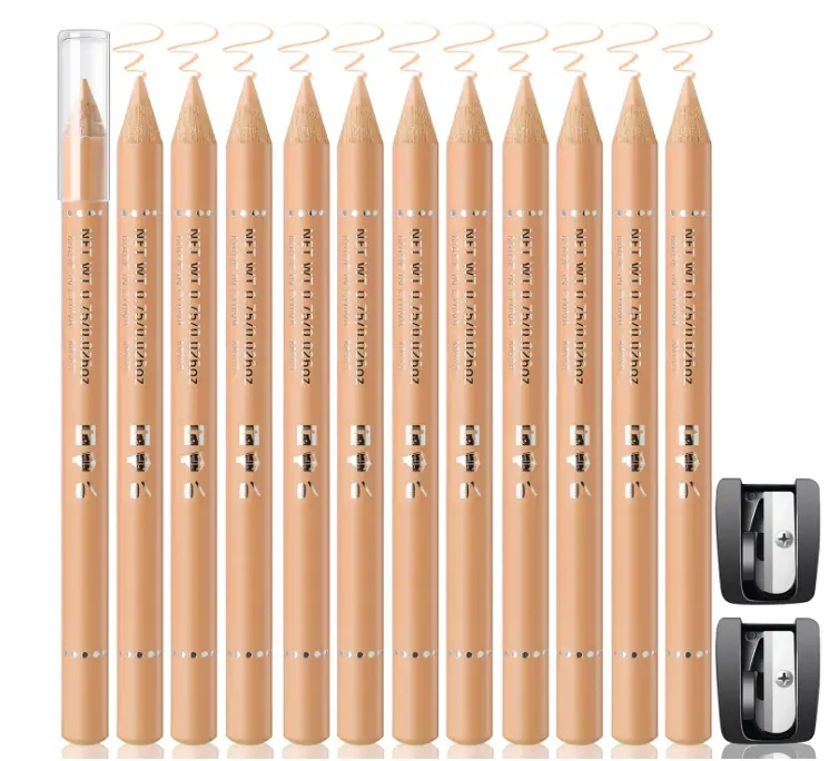 Noerrors 12Pcs Barber Pencil Beige Skin Tone Magic Hairline Pencils Set Beard Guide Pen with Sharpener Barber Chalk for Lineup Edge Hair Design Shaping Trace Makeup Tool for Men