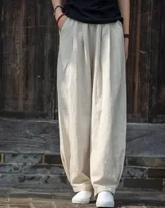 IXIMO Women's Linen Pants Casual Loose Fit Wide Leg Front Pleated Trousers Beige X-Large