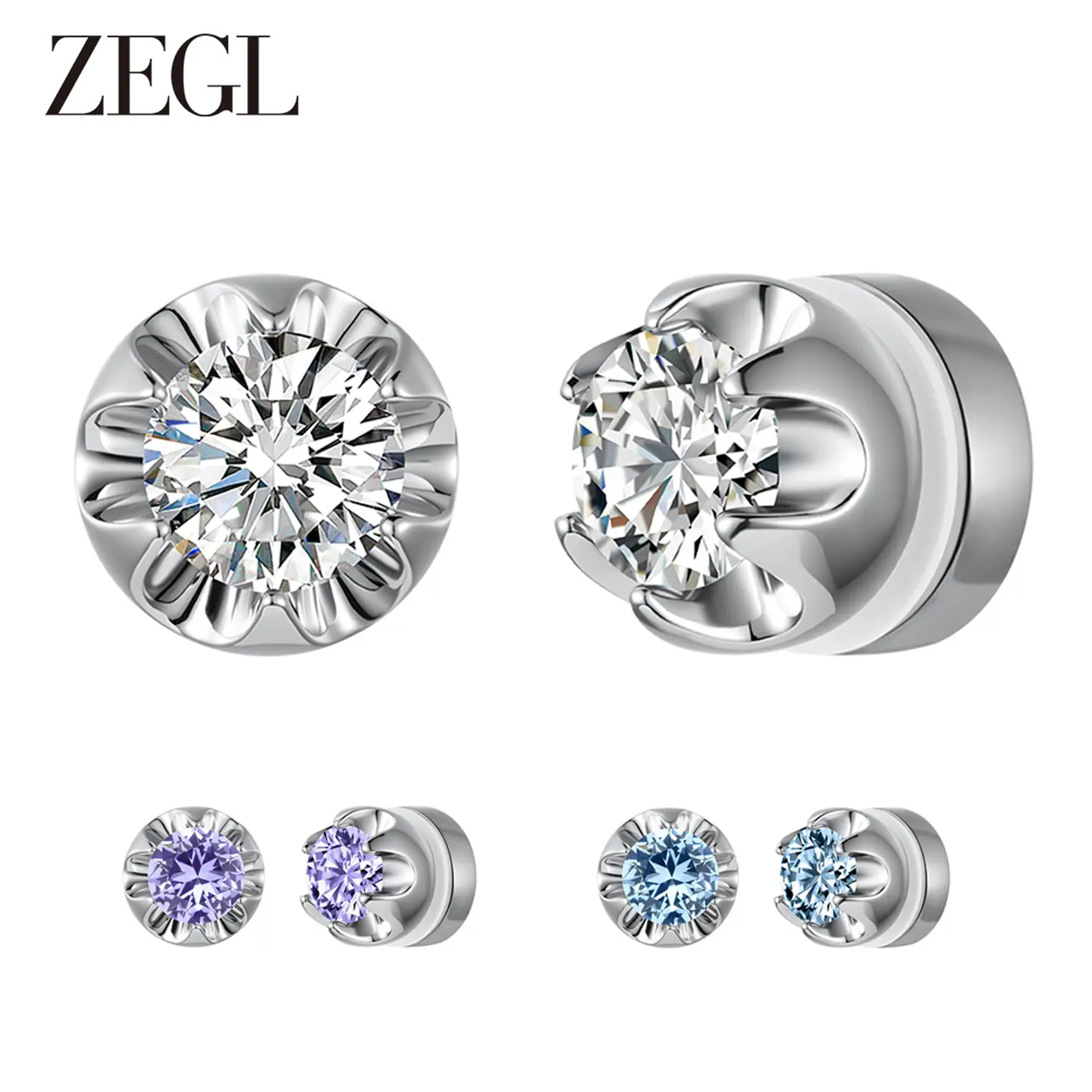 ZEGL Unisex 14K Gold-Plated Upgraded Magnetic Stud Earrings, Non-Pierced “Fake Piercing” 6MM CZ Adult Jewelry, Summer-Themed Accessories, Jewelry Gifts