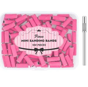 100 Pc Set Nail Drill Bits 240 Grit Extra Fine Small Sanding Bands with 3.1mm Mini 3/32" Mandrel for Electric File Professional Efile Accessories Manicure Supplies Nail Tech Essentials Rose Red