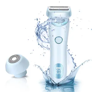 Electric Razors Shaver for Women, 2-IN-1 Womens Electric Razor for Leg Arm Face Pubic Area, Cordless Bikini Trimmer Hair Removal for Women with Detachable Head, Painless,IPX7 Waterproof,Wet & Dry,Blue