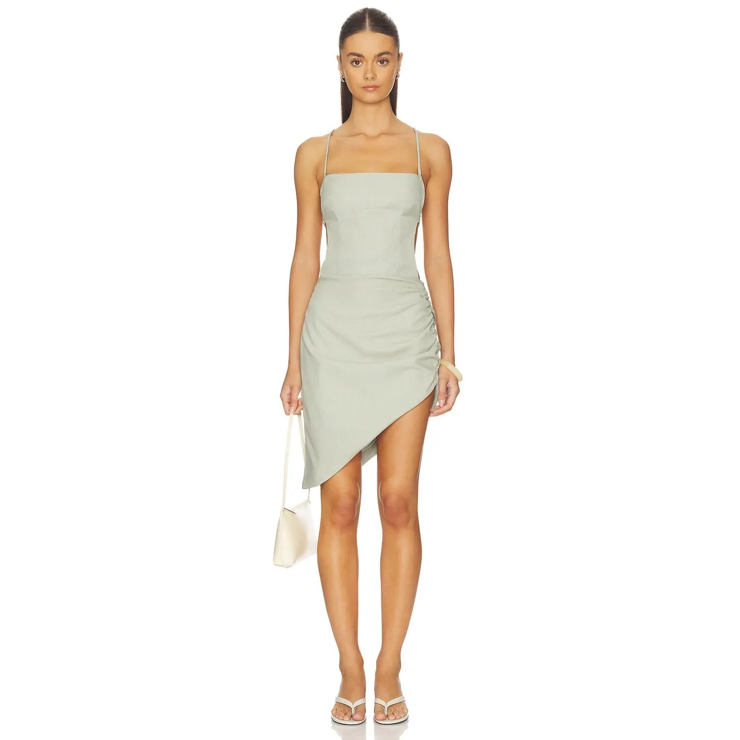ALL THE WAYS Talon Asymmetrical Mini Dress in Sage