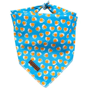 Mr.Chubbyface Blue Beer Dog Bandana, Reversible Soft Triangle Bibs Scarf Accessory for Small Medium Large Dogs & Cats