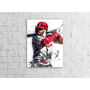 Bryce Harper Poster, Philadelphia Phillies, Gallery Canvas Wrap or Museum-Quality Poster Print, Fine Art, Man Cave, Office or Kids Room