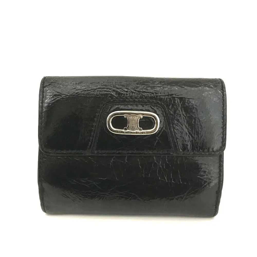 Pre-owned Celine canvas Small Leather Goods Macadam Patent Leather Bifold Wallet Black