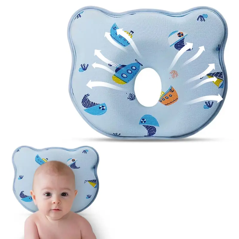 Memory Foam Baby Pillow with Cute Cartoon Print, Soft Cozy Breathable Material for Daily Infant Use, Helps Disperse Head‑Surface Pressure