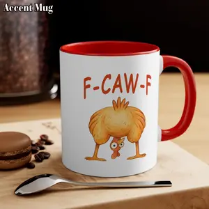 Funny F-Caw-F Chicken Ceramic Mug,  Funny Farmer Lover Gift, Fck Off Chicken Mug