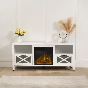 R.W.FLAME 65" Fireplace TV Stand with 20" Electric Fireplace, White