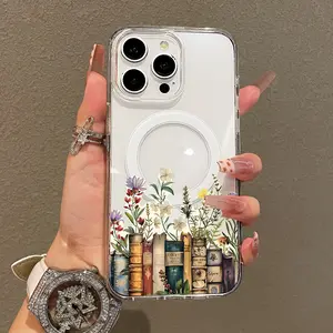 Trendy Magnetic Case for iPhone11/12/13/14/15/16/17/promax, Book & Wildflower Ultra Slim, MagSafe Support, Shockproof | Playful & Fun Style