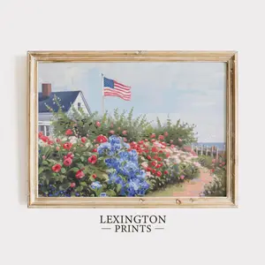 Coastal American Flag Print, Summer PRINTABLE Wall Art, 4th of July Painting Patriotic Decor, USA Summer Wall Decor Digital Download 1202, Relaxed Fit, Easygoing Feel, Casual Cool, For Every Occasion