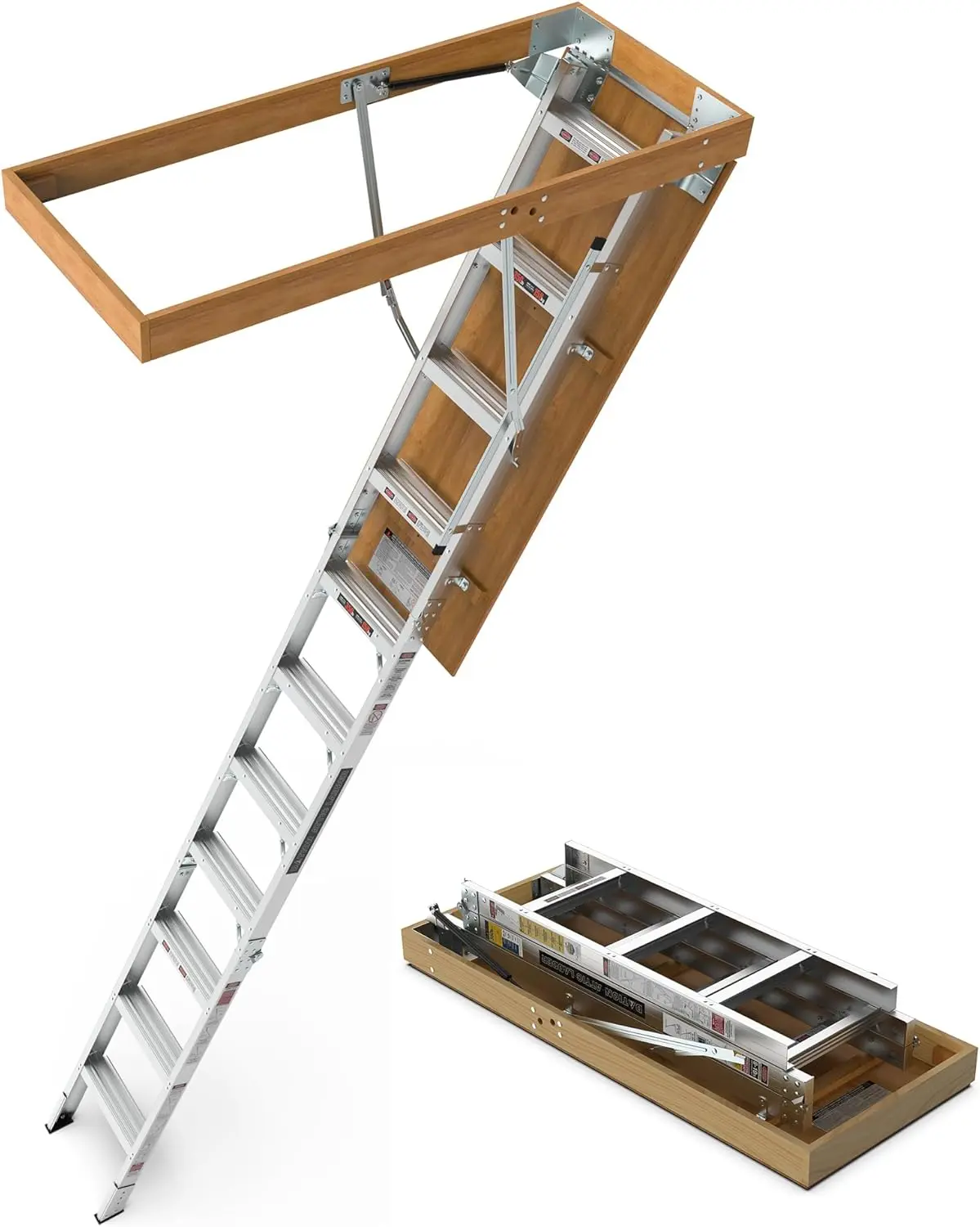 Aluminium Telescopic Pull-Down Folding Loft Ladder, Manual Quiet Lift, Energy-Saving Aluminum Construction, Convenient Access with High-Quality Zipper, 22.5x54in, 7'8"-10'3" Ceiling Fit, 350lbs Capacity, Enhances HVAC Efficiency, Minimizes Disturbance