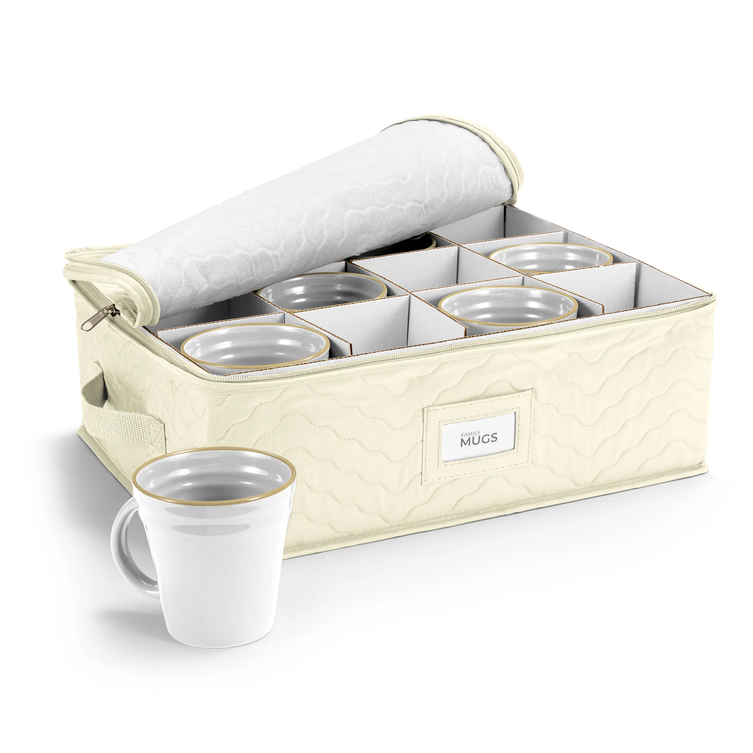 Sorbus Quilted Mug Organizer Storage Case - Holds 12 Mugs with Label Windows, Handles & Dividers Box Boxes Cabinet Glass