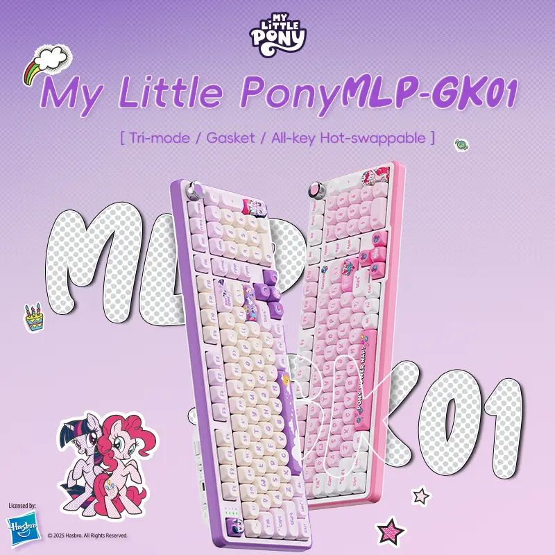 MY LITTLE PONY series keyboard  MLP-GK01  cartoon style  Tri-mode /Gasket / All-key Hot-swappable  TYPE-C Wired +2.4G Wireless + Bluetooth 5.0 connection  approximately 16 million RGB colors   Windows/MAC/Linux system support