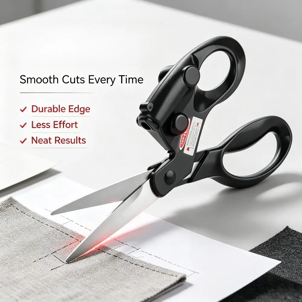 1pc Laser Guide Fabric Scissors - Heavy-Duty Stainless Steel Tailor Shears with Comfort Grip Handle, Multi-Purpose Sharp Cutting Tool for Cloth, Paper, Leather Craft for Indoor Recreation DIY Projects