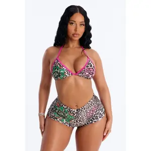 Ed Hardy Leopard Rhinestones Boyshort 2 Piece Bikini - Brown/combo