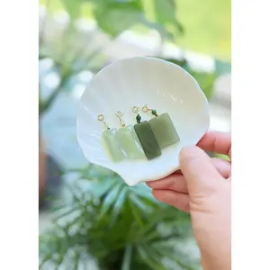 Natural Rectangle Jade Pendant with 14K Gold Filled Clasp,  Hetian Nephrite Pendant