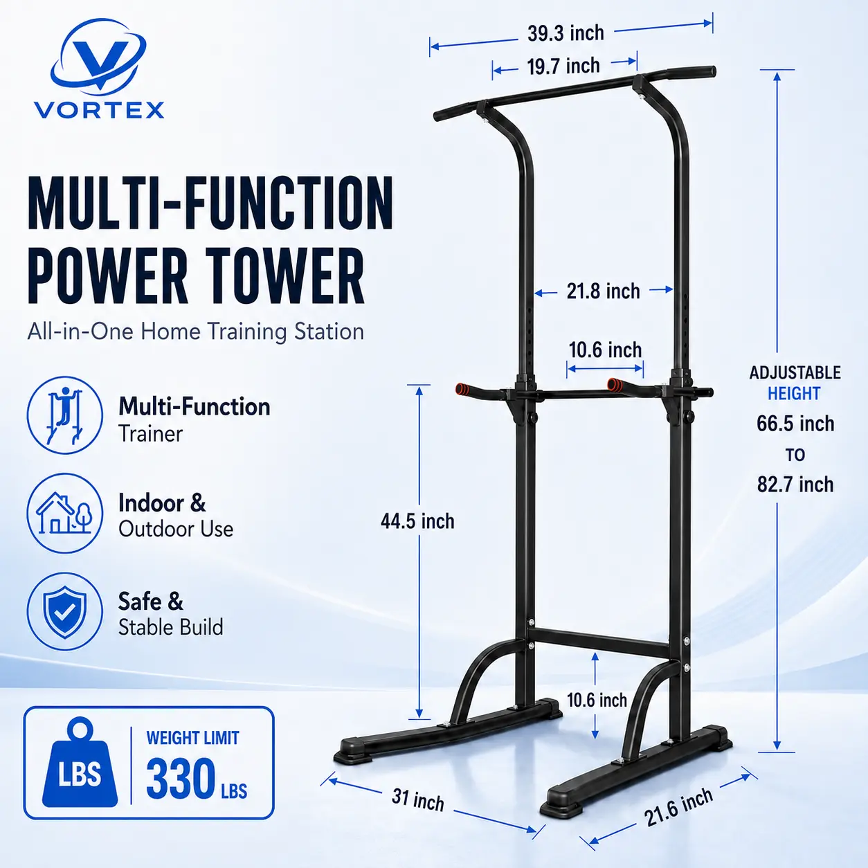 Freestanding Dip Station Fitness Tower, Height Adjustable Heavy-Duty Steel Calisthenics Workout Equipment with 330 LBS Capacity, Home Workout Equipment, Adjustable Pull Up