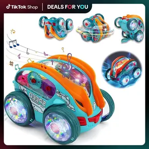 Glow Race Car Bump and Go Toys with LED Moving Gears Light Up STEM Sensory Educational Toys for Kids Boys Girls Birthday Christmas Gift