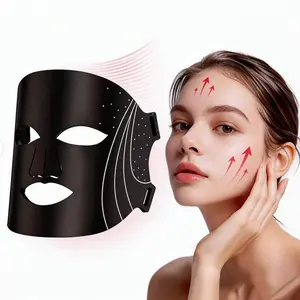 SHMHE 7-Color Red Light Therapy Mask, 3-Stage Intensity LED Silicone Facial Mask with Memory Function, Home Use Skin Tightening Facial Massager Device, Black