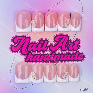 Delicatething Y2K Style Duckbill Square Nail Set, Handmade French Design Nail Art, Includes Jelly Glue, Crystal Stick, File, Perfect Gift for Women