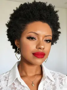 Afro Kinky Curly Short Wig, Pixie Cut Human Hair, Fluffy Natural Style, Stunning for Party, Trendy Afro Hairstyle, Afro Wigs Hair