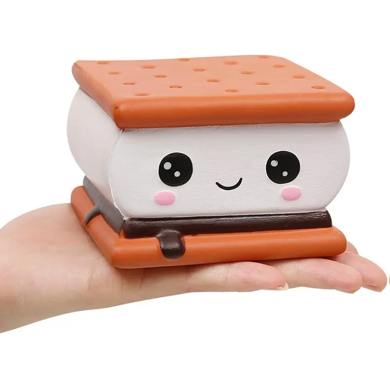Anboor S'more Squishy Toy 4-inch Slow-Rise PU Foam, Scented Sandwich Cookie Stress Relief Fidget Toy Whimsical Birthday Gift for Kids & Adults, Sensory Pocket Stress Relief, Finger Rehab Aid, Cute Kawaii Gift (3.7x3.5x2.6 in)