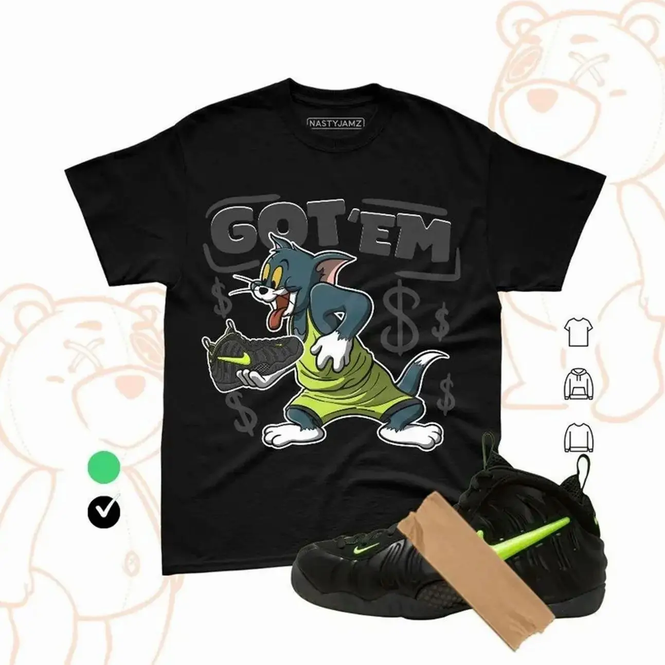 Foamposite Pro Voltage Black Voltage Yellow Match Shirt 2026, Sneaker Matching Tee, Bella Canvas, TOM NASTY