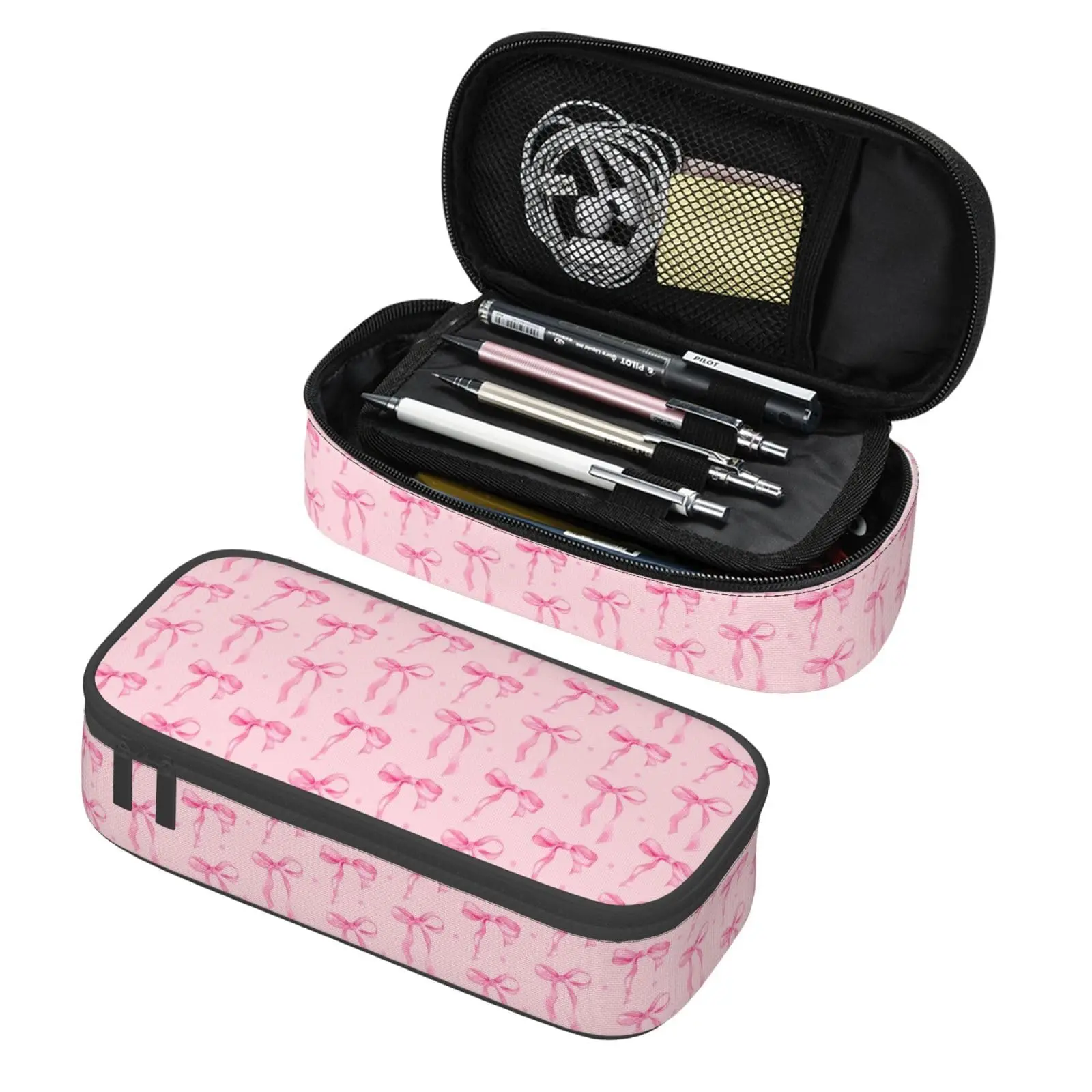 Pink Bow Large Pencil Case for Girls Boys, Pencil Pouch Pen Bag Kids Teen | Big Capacity with Flip Top Zipper Stationery Organizer Storage Back to School Supplies for School Office College Student