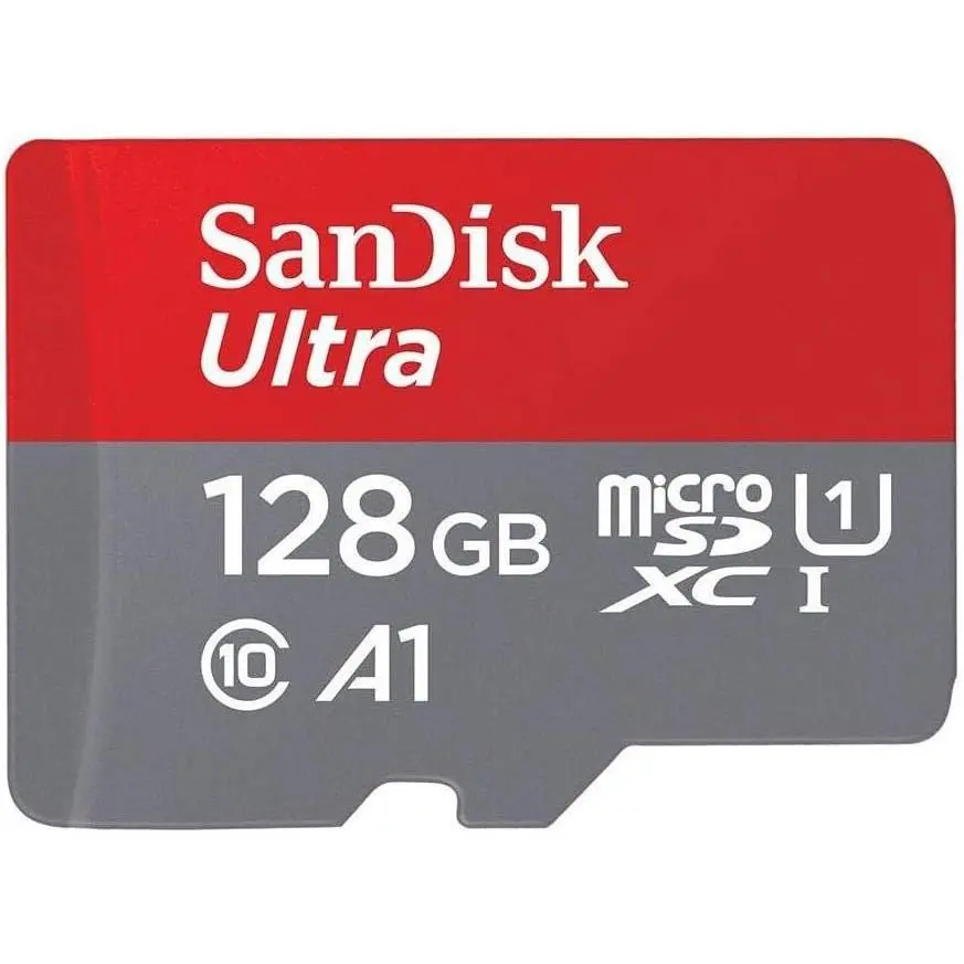 SanDisk 32GB/64GB/128GB/512GB/1TB Ultra MicroSDXC UHS-I Memory Card with Adapter - 100MB/s, C10, U1, Full HD, A1, Micro SD Card - SDSQUAR-128G-GN6MA | Adapter included, 100MB/s, UHS-I, U1, Class 10, A1, Full HD video