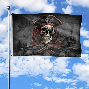 Pirate Skull & Crossed Muskets Flag!Dark nautical design with treasure map background, durable fabric, perfect for showing your swashbuckling spirit!