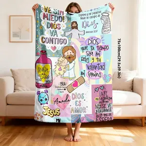 1pc, 2D Single-Sided Printed Flannel Blanket, Religious Faith Theme Blanket, Jesus God Scripture Printed Blanket, Home Decor Blanket, Bedroom Sofa Throw, Leisure Warm Blanket, Christian Faith Culture Blanket, Soft and Comfortable Flannel Blanket