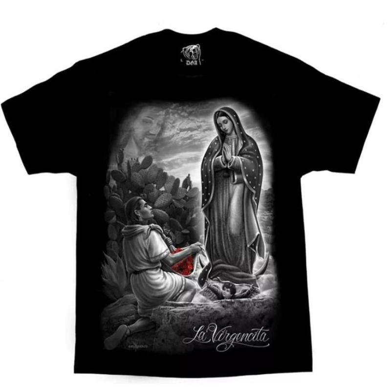 DGA David Gonzales LA Virgencita Mexican T Shirt Streetwear Black Graphic Tee for Men