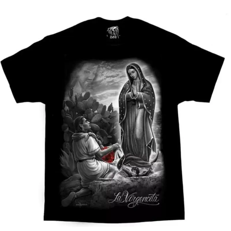 DGA David Gonzales LA Virgencita Mexican T Shirt Streetwear Black Graphic Tee for Men