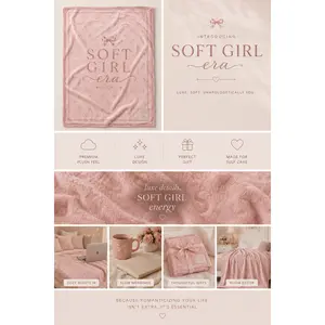 Soft Girl Era Velveteen Plush Blanket | Pink bow pattern, cozy aesthetic